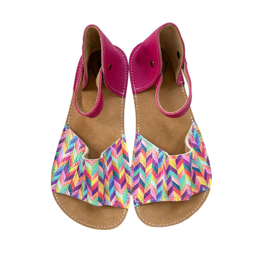 Ready To Ship - Rainbow Chevron/Magenta 2Tone Open Toe Explorer Mama Sandals 7.5 Medium