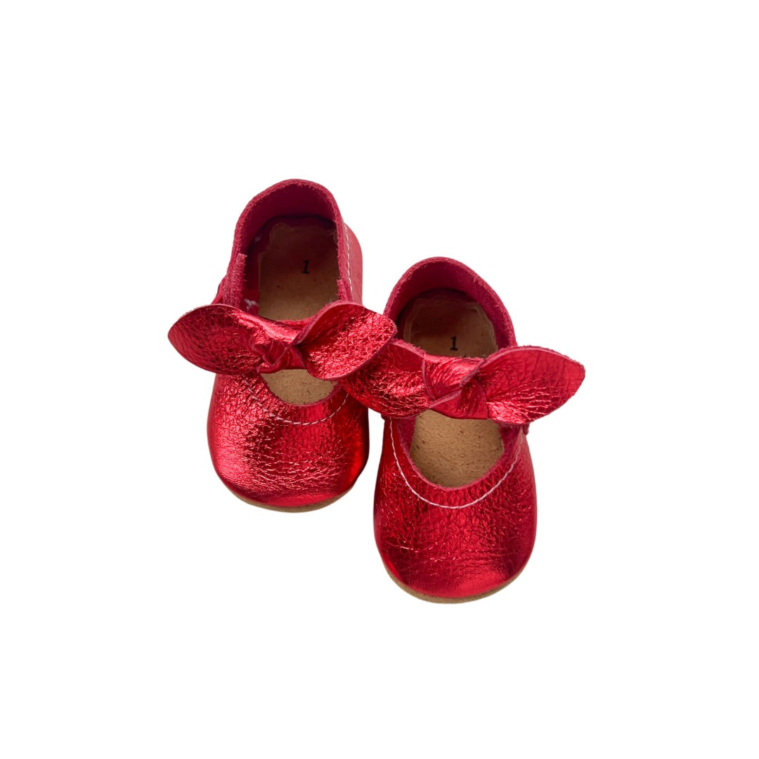 Metallic Red Knotted Janes (Size 1 4.25") Soft Suede - RTS