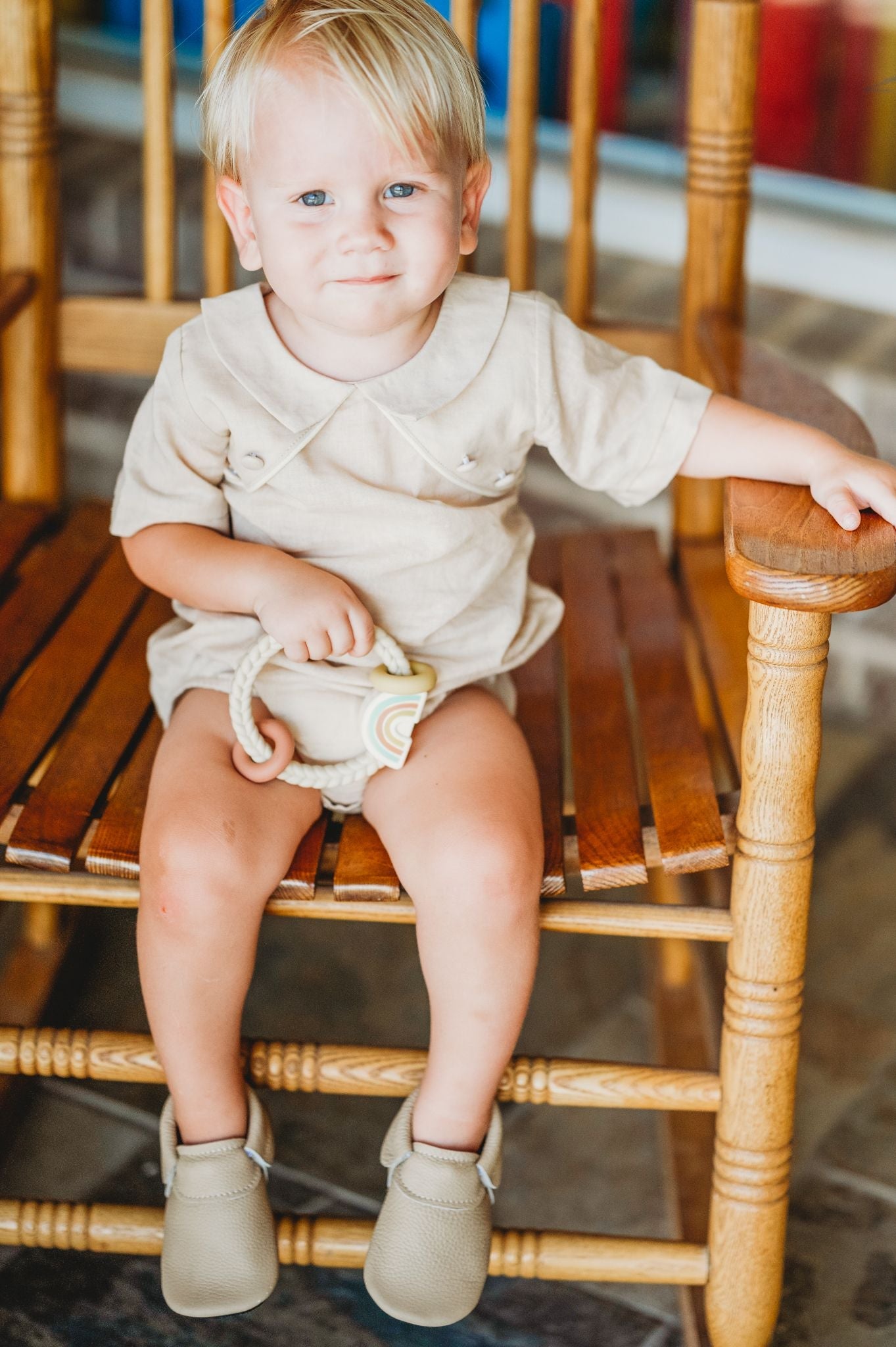 Load image into Gallery viewer, Little Boy in Oat Soft Sole Loafers

