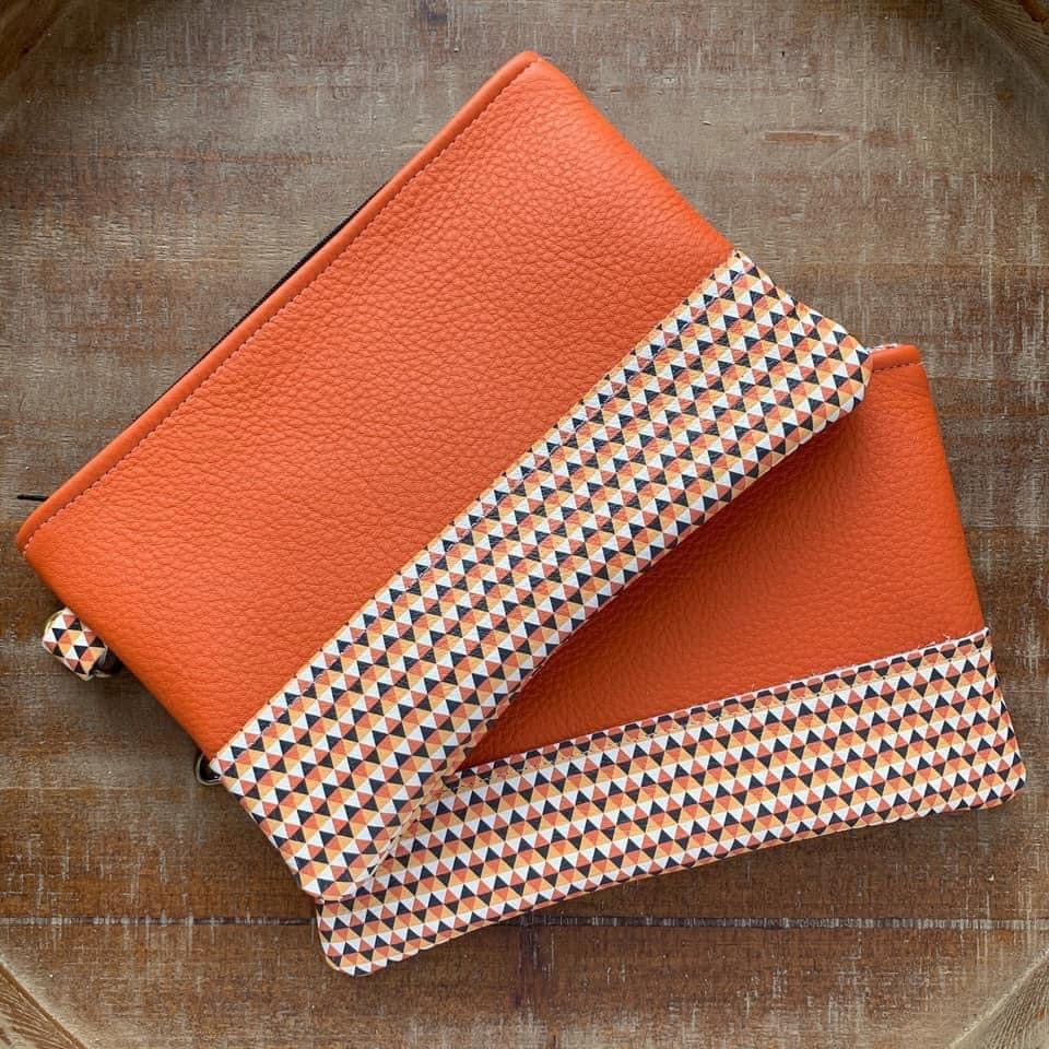 Load image into Gallery viewer, RTS - Autumn Diamond/Persimmon Wristlet Pouch
